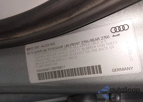 2013 Audi A6 3.0T Premium z USA, uszkodzony, nr VIN WAUGGAFC1DN109011